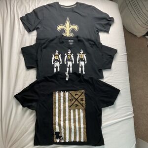 New Orleans Saints T-Shirt Bundle (3) Black/Gold L‎ Gildan Nike NFL Football